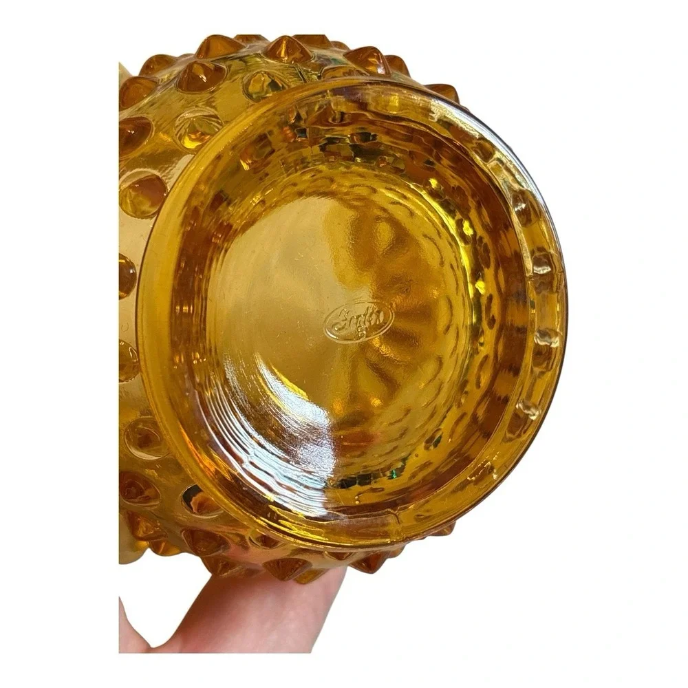Vintage FENTON Amber Glass Hobnail Vase Bowl Double Crimped Ruffle Rim Lot of 2